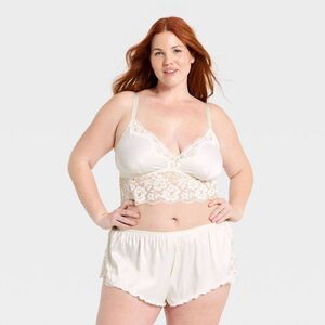 Auden - Women's Satin & Lace Lingerie Set - Auden White 1X White